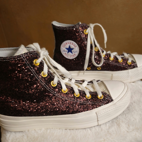 Converse Women's Sparkle High-Tops - Brown and White - Picture 5 of 7